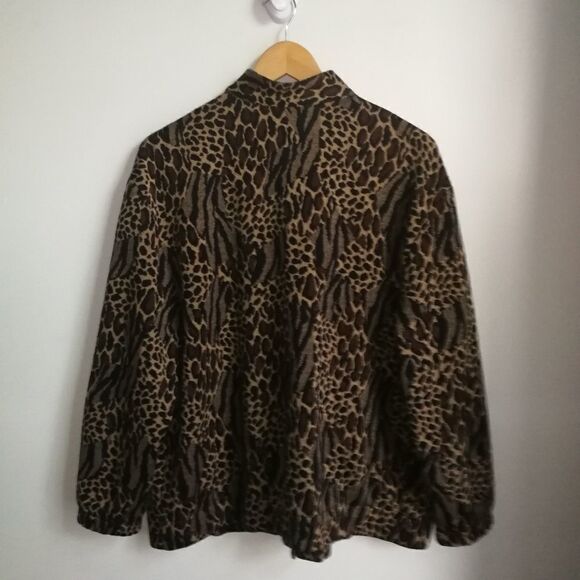 VINTAGE Y2K Leopard Print Neutral Button Front Bomber Jacket / Blazer Sz Medium - Picture 16 of 16
